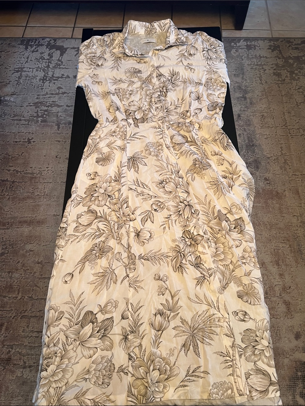 Sleeveless Floral Button-Front Maxi Dress in Cream and Gray